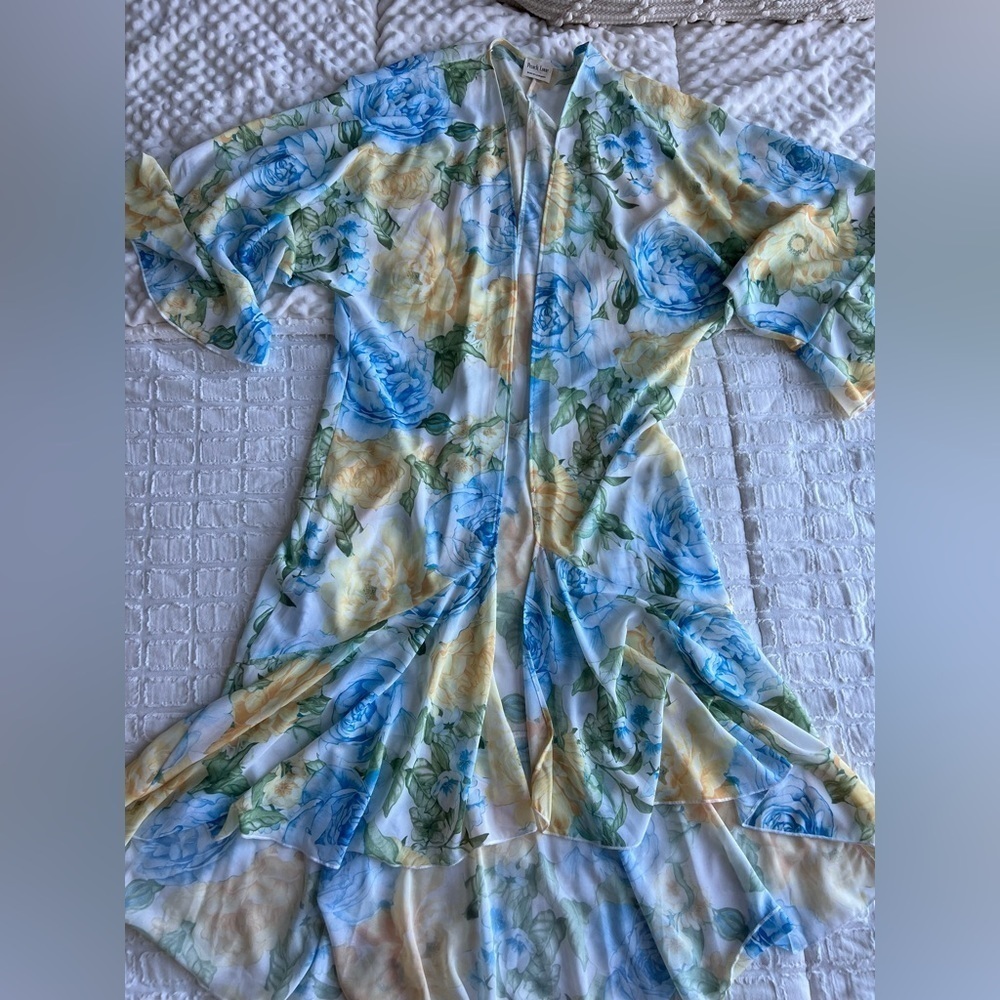 Peach Lane California Floral Open Front Oversized Duster